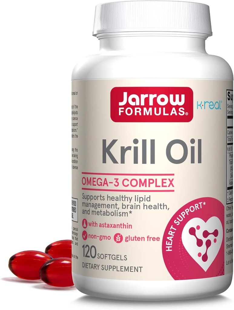 Jarrow Formulas Krill Oil - 120 Softgels - Phospholipid Omega-3 Complex with Astaxanthin - May Support Lipid Management, Brain Function & Metabolism - 60 Servings