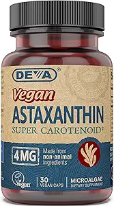 Deva Nutrition Vitamins Astaxanthin 4mg, Vegan, Made from Haematococcus Pluvialis Microalgae, 30 Capsules, 1-Pack