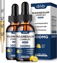 (2 Pack) Magnesium Glycinate, Citrate, Malate Liquid Drops-Triple Magnesium Complex Supplement 500mg with Ashwagandha, L-Theanine, Vitamin B6-Support Calm, Stress Relief, Sleep, Muscle-Lemon Flavor