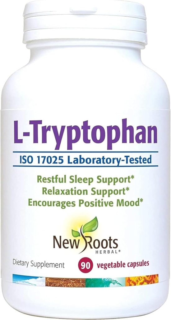 NEW ROOTS HERBAL L-Tryptophan Supplement for Sleep (90 Capsules) 220mg, Herbal Supplement for Healthy Sleep, Mood and Stress Response Support – Gluten-Free, Non-GMO