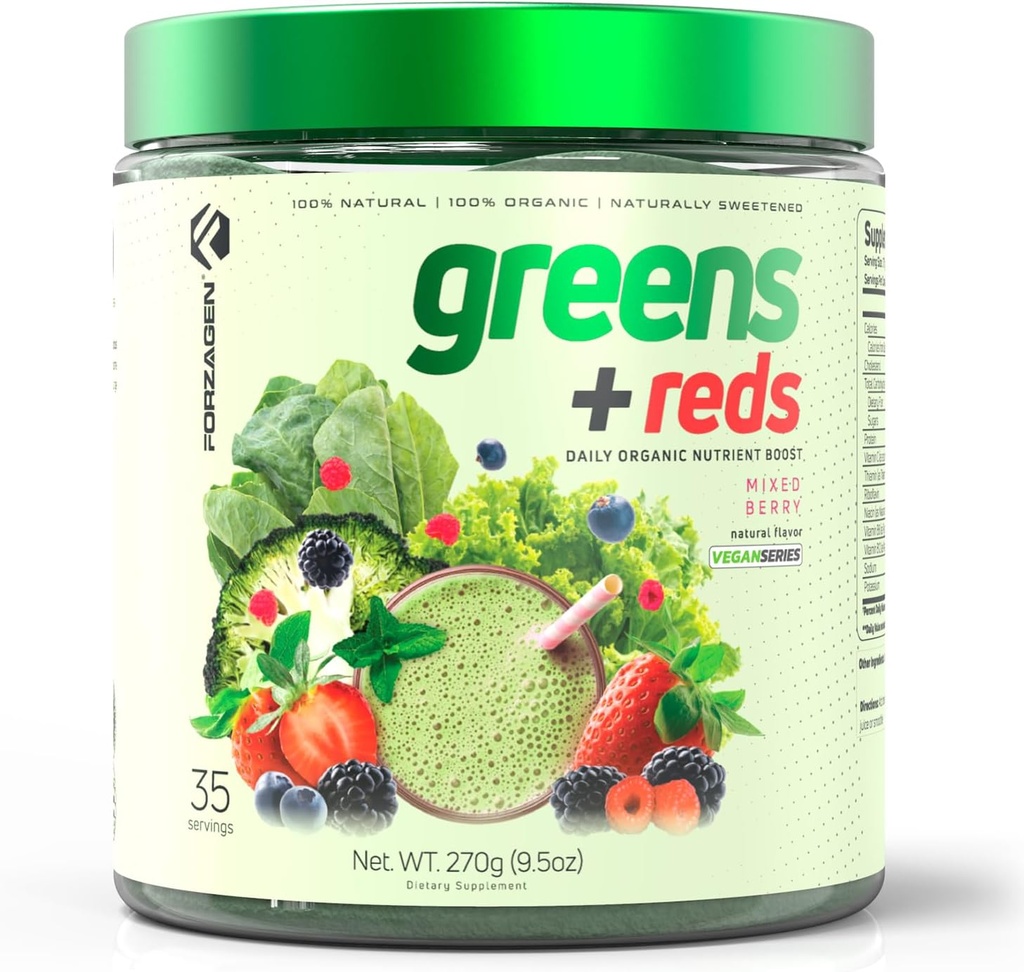 Forzagen Vegan Greens & Reds Superfood Powder - Organic Super Greens Powder | Premium Veggie Powder Supplement | 35 Servings Reds and Greens Superfood Powder