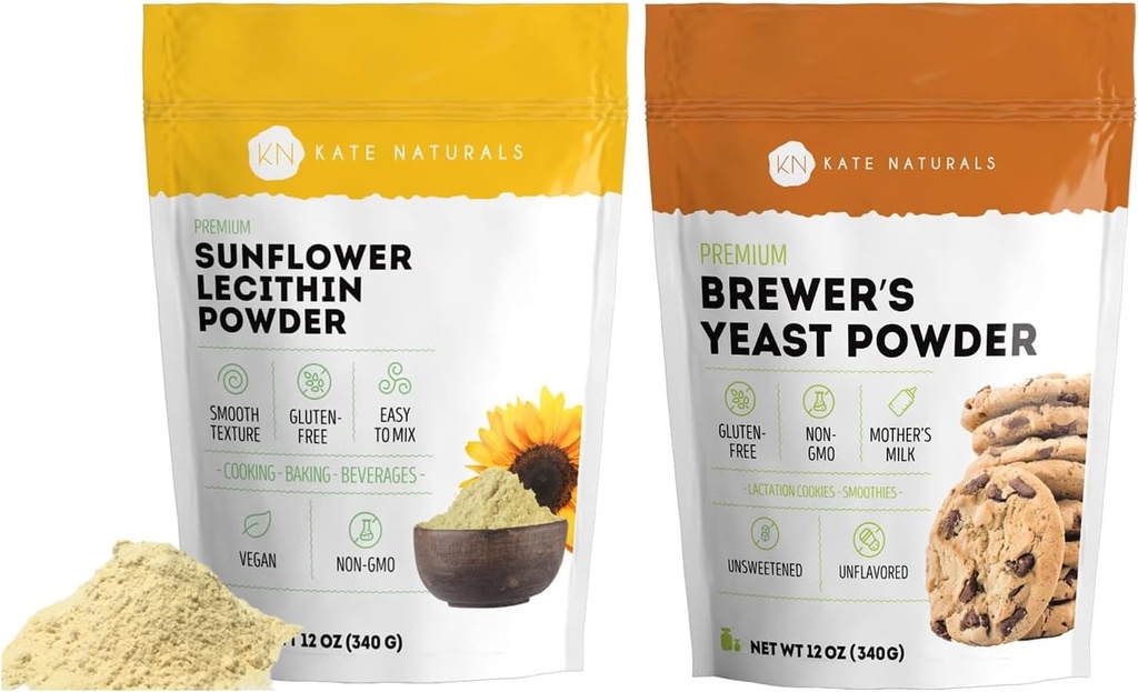 Kate Naturals Sunflower Lecithin Powder (4oz) & Brewer's Yeast (12oz) Bundle