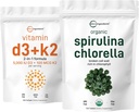 Micro Ingredients Organic Chlorella Spirulina 3000mg Tablets & Vitamin D3 5000iu + K2 100mcg Bundle 2 Pack | Cracked Cell Wall, Rich in Vegan Protein & Chlorophyll | Essential Sunshine Vitamins
