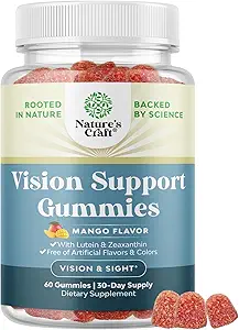 Vision Support Gummies for Adults - Lutein and Zeaxanthin Supplements for Eye Health - Potent Lutein Eye Vitamins for Blue Light Protection Dryness Strain Support & Visual Sharpness - 60 Count