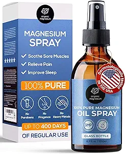 Organic Organic Magnesium Spray Oil for Feet, Sleep & Sore Muscles – 100% Pure Ancient Zechstein Mg Chloride, Topical Formula for Natural Relaxation, Body Massage, Leg Cramps & Workout Relief