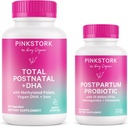 Pink Stork Postnatal Multivitamin + Probiotics with Vegan DHA, Ashwagandha, Iron, Folate, B12 - Supports Hormone Balance, Postpartum Recovery, Gut Health, & Digestion - Pack of 2