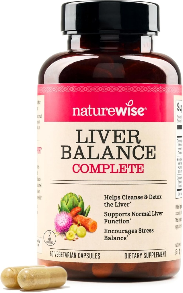 NatureWise Liver Balance Detox Supplement - Triple Repair Formula with Milk Thistle, Dandelion, Turmeric, Artichoke, Reishi Mushroom & Kudzu, Vegan - 60 Capsules[30-Day Supply]