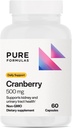 PureFormulas Cranberry 500 mg - Supports Kidney and Urinary Tract Health - Antioxidant Supplement for Immune Protection and Cellular Health - Cranberry Pills for Women & Men - Non-GMO - 60 Capsules