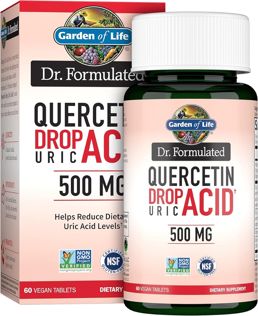 Garden of Life Quercetin Probiotic & Uric Acid Support with Tart Cherry, Vitamin C from Organic Acerola and Rose HIPS Plus Luteolin – Dr Formulated – Gluten Free and Non GMO – 60 Tablets