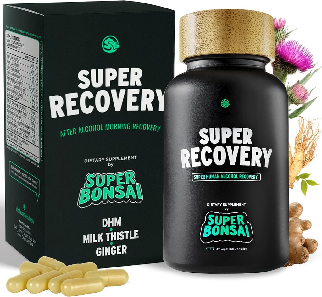 SuperBonsai Super Recovery Capsules for Post Celebration and Morning Relief - All Natural Holistic Support - 3 Capsules Taken Before Drinking and an Optional Serving After (14 Servings)