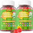Vegan Probiotics Gummies for Women & Men - Fiber Prebiotics Supplements | 50 Billion CFUs Probiotics, Inulin, Psyllium Husk & Multivitamin for Gut, Digestion & Immune Health,2 Pack