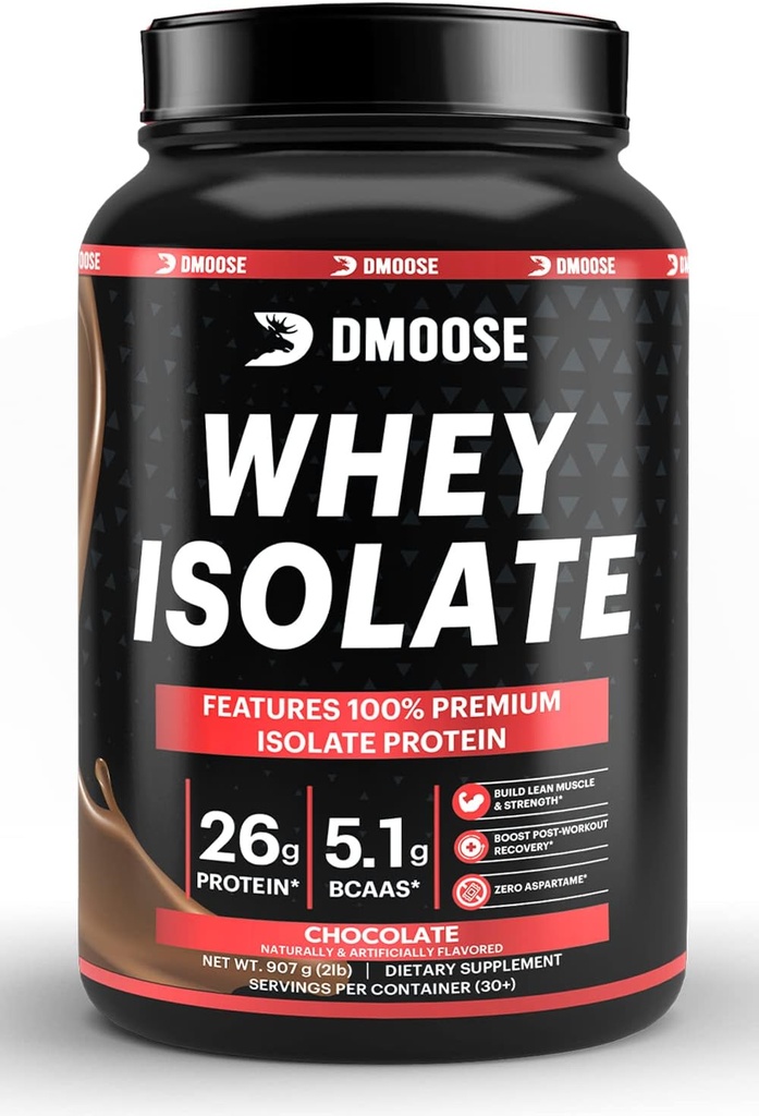 DMoose Whey Isolate Protein Powder I 26 g Protein I 5.1g BCAAS I Gluten Free I Helps Maintain Muscle Mass & Decrease Recovery Time I Chocolate & Vanilla I 30 Servings