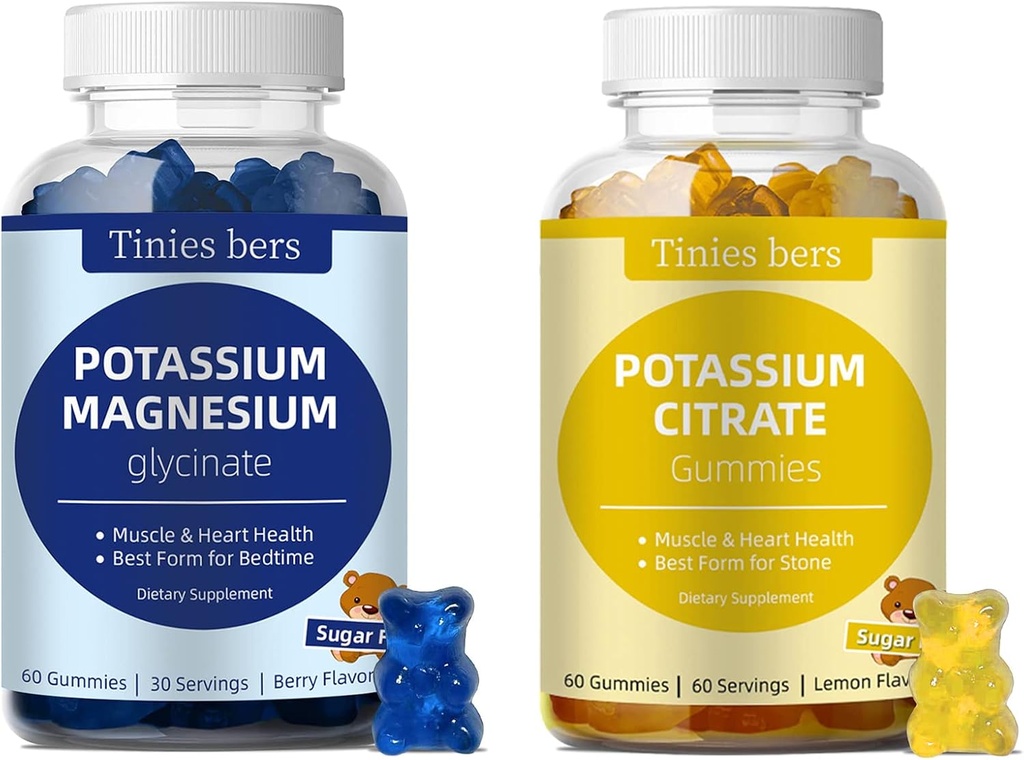 Potassium Citrate Gummies and Potassium Magnesium Glycinate Gummies for Adults and Kids, Sugar Free Gummies