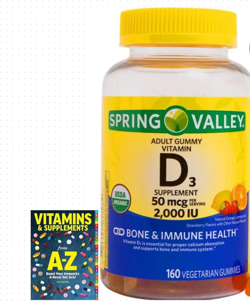 Spring Valley Vegetarian Vitamin D3 Gummies, 2000 IU, 50 mcg, 160 Ct+Better Guide Vitamins Supplements Book Free Include (Cannot Sold Separately)