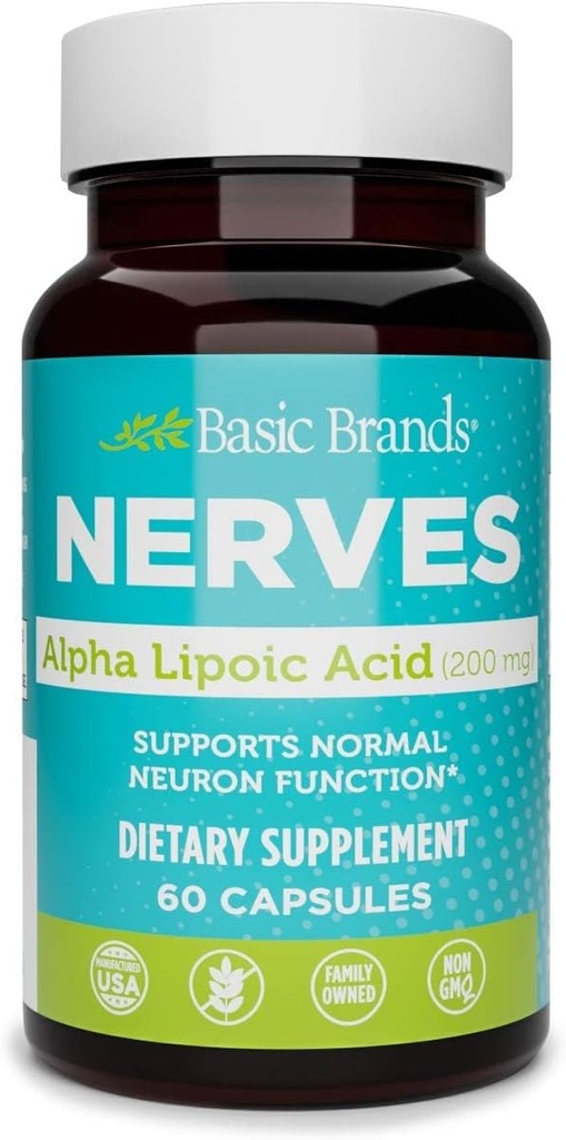 Basic Brands Nerves Alpha Lipoic Acid, 200 mg, Neuron Function (Pack of 1)