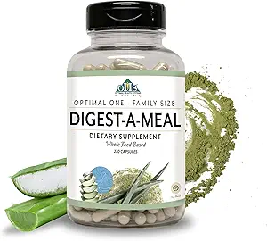 Optimal Health Systems Digest-A-Meal | Gut Health Enzyme & Probiotic | Bloating, Acid Reflux, & Indigestion Relief + Aloe Vera Leaf | Digestion Supplement | 270 Capsules Family Size