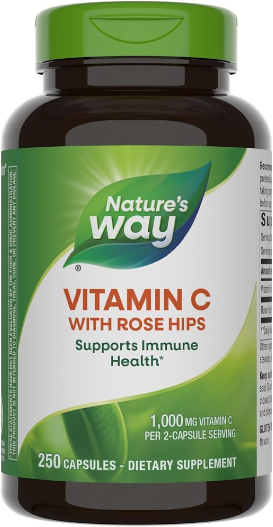 Nature's Way Vitamin C with Rose Hips - Powerful Antioxidant Protection* - Supports Immune Function* - Strengthens Collagen for Healthy Skin* - Gluten Free - 250 Capsules