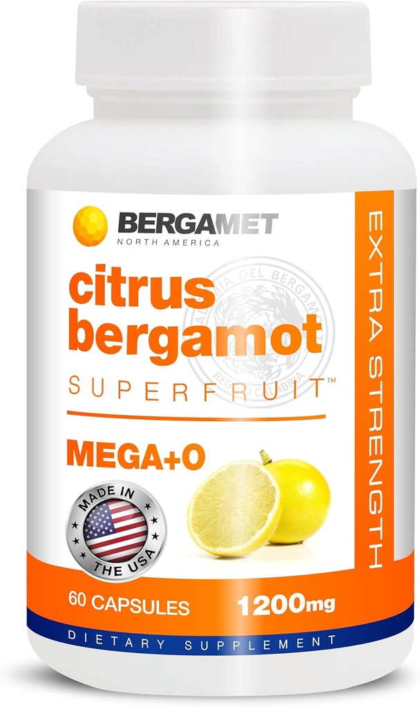 BergaMet Citrus Bergamot Supplement, 170:1 Extract, 1200mg, 80% Polyphenols, Italian Citrus Bergamot Supplement for High Cholesterol, 60 Capsules, 1 Month, Made in The USA