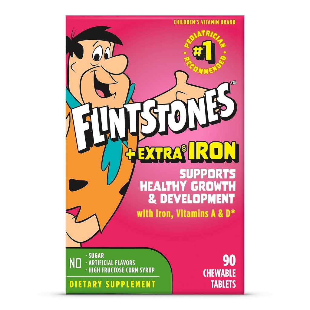 Flintstones Chewable Kids Multivitamin with Vitamin C, D, B12 & Iron for Toddlers, 90 Count