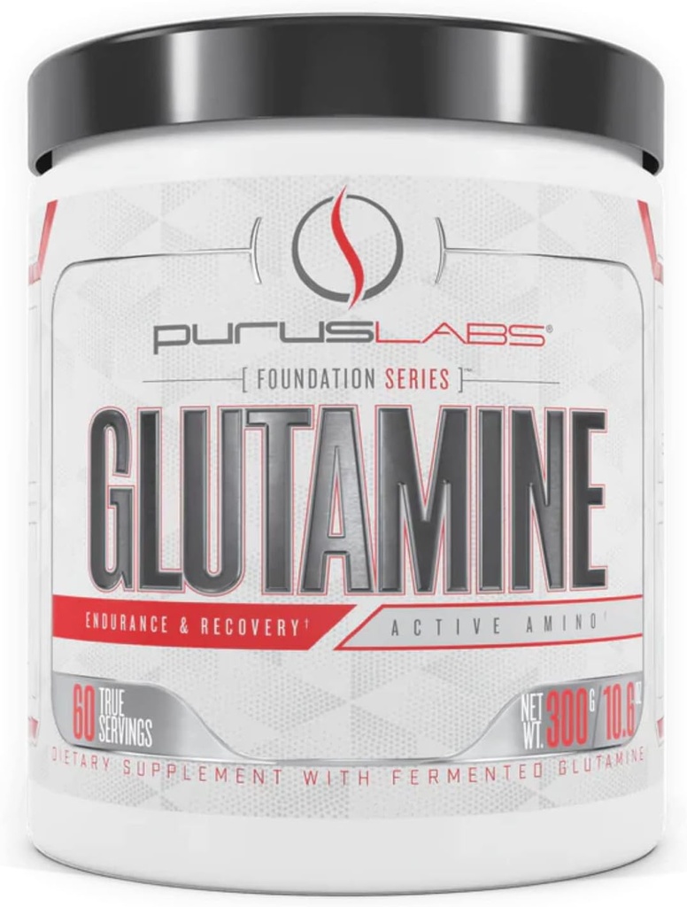 Purus Labs Foundation Series Glutamine | Pure Fermented Glutamine for Recovery, Hydration, Volumization, Health | 60 Servings | Unflavored