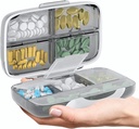 Travel Pill Organizer - Airtight Medicine Case for Traveling Portable Pharmacy Box with Labels Vitamin Container 8 Compartment Supplement Medication Holder Large Capacity Daily (Grey)