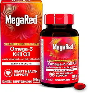 MegaRed Omega-3 Krill Oil 500mg Extra Strength softgels (40 Count in a Box) - Krill Oil No Fishy Aftertaste