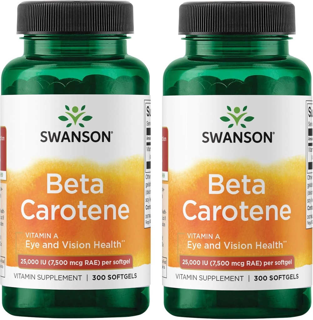 Swanson Beta-Carotene Vitamin A 25000 IU Skin Eye Immune System Health Antioxidant Support 7500 mcg 300 Softgels Count (2 Pack)