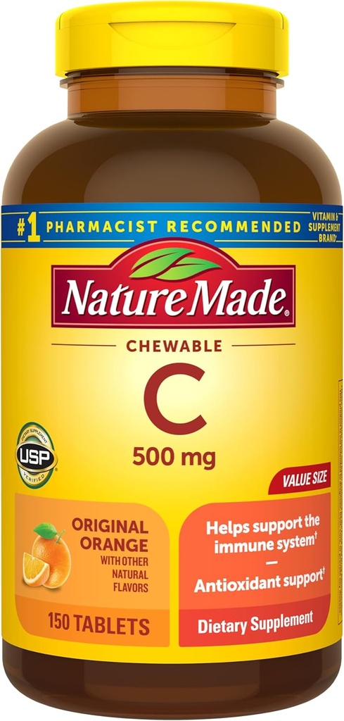 Nature Made Vitamin C 500 mg Chewables, Orange, 150 ct