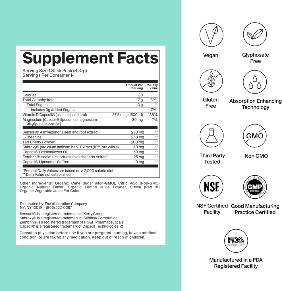 Calm Drink Mix - Relaxation Aid with Magnesium, Ashwagandha, L-Theanine, & Vitamin D - Supports Cortisol Regulation and Mood for Men & Women - Watermelon Lemonade Flavor 28 Sticks