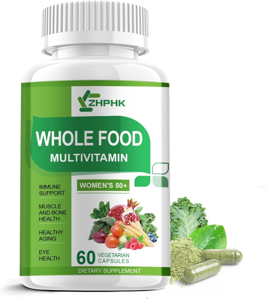 Multivitamin for Women 50 and Over, Whole Food Multivitamins Minerals Organic Extracts Women's 50+ Multivitamin for Energy Support, Nourish Hair, Skin, Nails Health, 60 Capsules