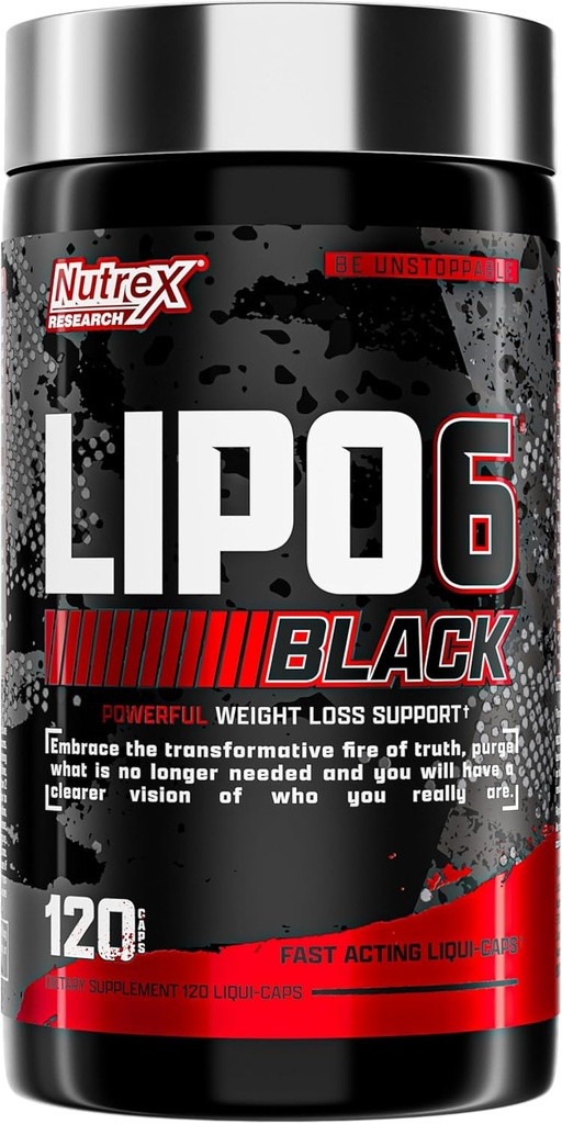 Nutrex Lipo-6 Black Max Strength Fat Burner - Fast Acting Energy, Weight Loss Diet Pills – Appetite Suppressant, Metabolism Booster - 120 Capsules