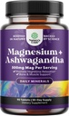Pure Calm Relaxing Magnesium Glycinate Supplement with Ashwagandha - Magnesium for Stress Support & Rest Ease for Adults - High Absorption Tablets for Bone Support & Muscle Cramps - 90 Count