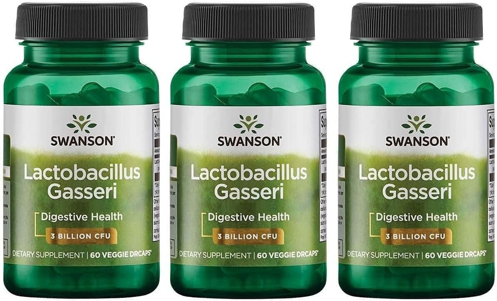 Swanson Lactobacillus Gasseri - Probiotic Supplement Supporting Digestive Health with 3 Billion CFU - Design-Release Satiety & Fat Metabolism Support - (60 Veggie Capsules) 3 Bottles
