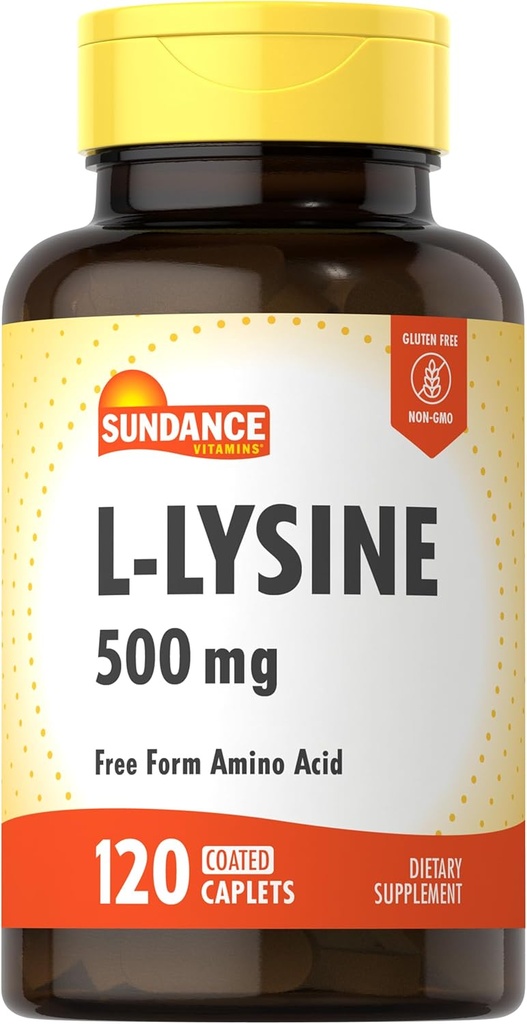 Sundance L-Lysine 500mg | 120 Caplets | Free Form Amino Acid | Vegetarian, Non-GMO, and Gluten Free Supplement