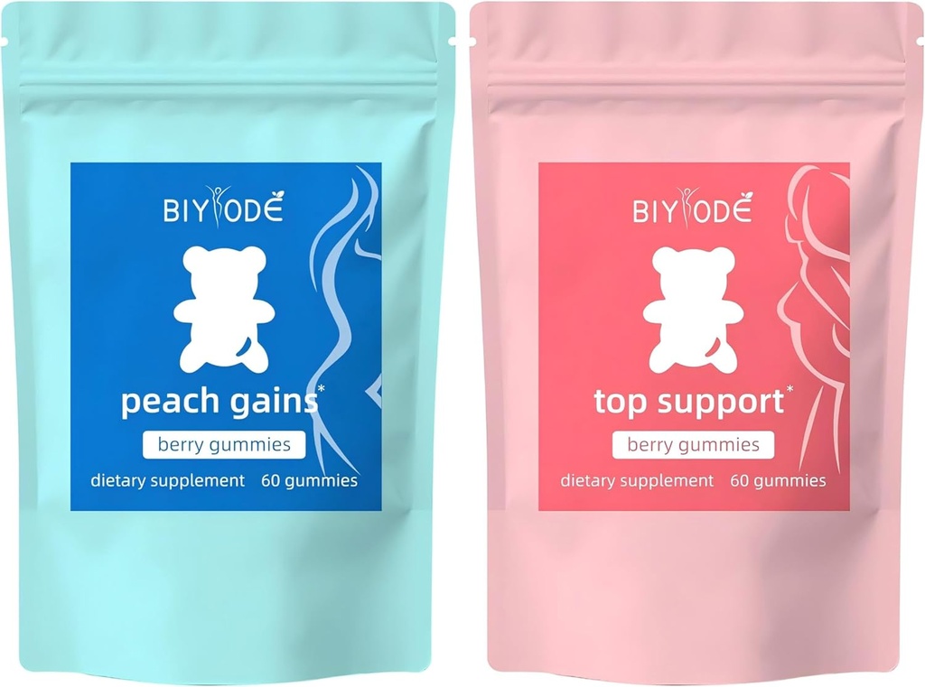 BIYODE Berry Gummies Combo Pack - Bum & Chest Support Gummies for Women, Workout Aid - Women's Support Supplement - Berry Flavored - Essential Herbs - Multivitamins Dietary Fitness, 120 Gummies