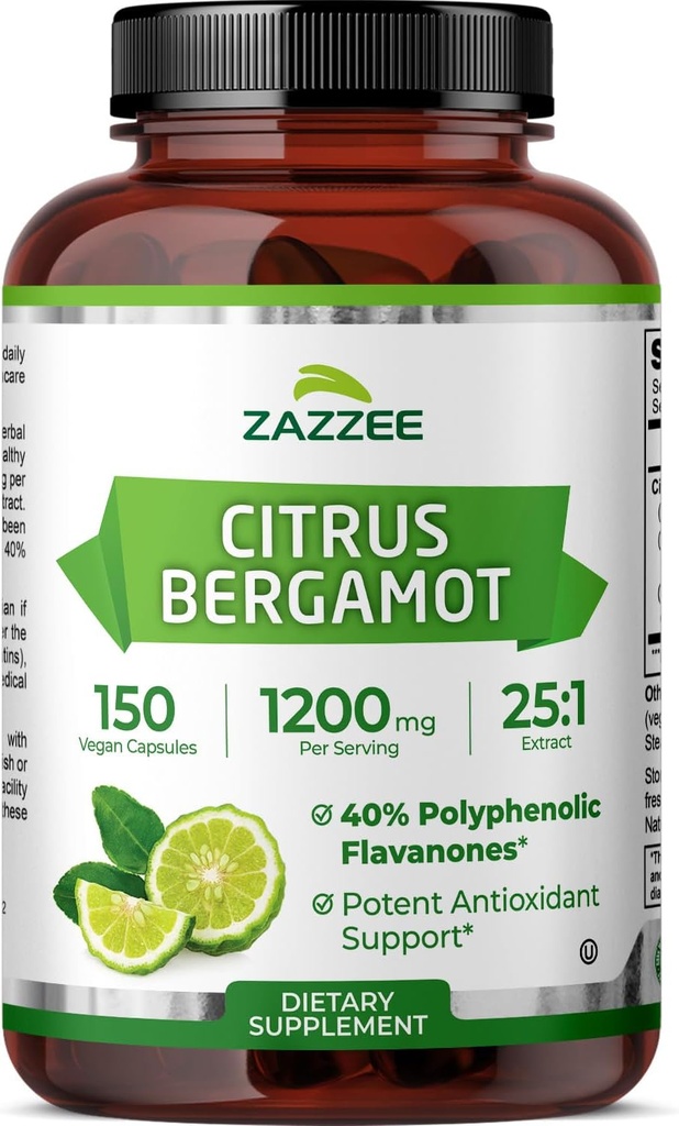 Zazzee Citrus Bergamot 25:1 Extract 1200 mg, 40% Polyphenolic Flavanones, 150 Vegan Capsules, Kosher, Concentrated and Standardized 25X Potency, Non-GMO and All-Natural, Made in The USA