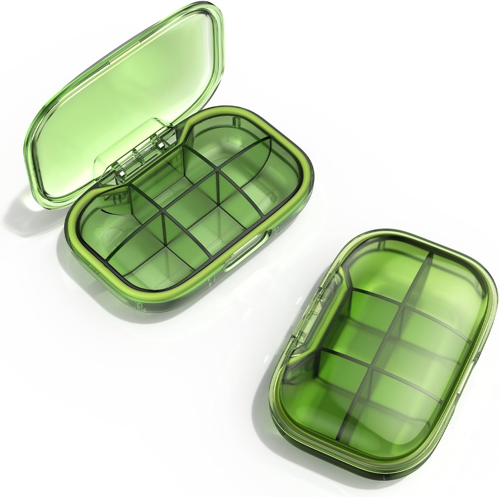 6 Compartment Travel Pill Box, Pill Organizer Moisture Proof Pill Case, Small Pill Box for Pocket Purse, Daily Portable Medicine Vitamin Box, Fish Oil Box, Supplement Box(Green)