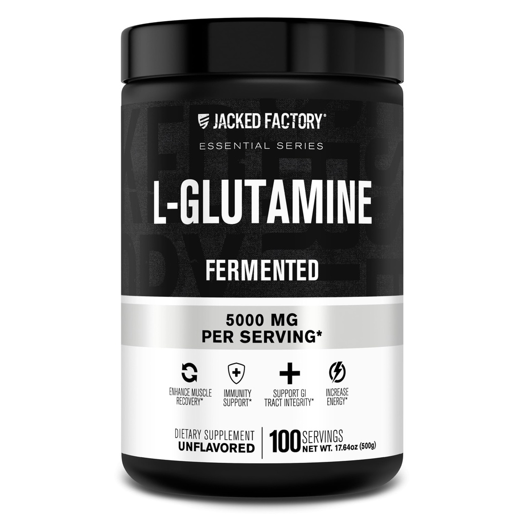 Jacked Factory L-Glutamine Powder 100 Servings - Vegan Fermented L Glutamine Supplement for Post Workout Muscle Recovery, Immunity, Digestive Health | No Artificial Filler - Unflavored
