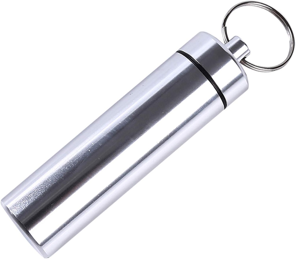 Silver Small Portable Pill Box Keychain, Aluminium Alloy Mini Pill Organizer Case Container for Purse,Waterproof Metal Pill Holder Medicine Bottle for Outdoor Camping Travel Easy to Carry