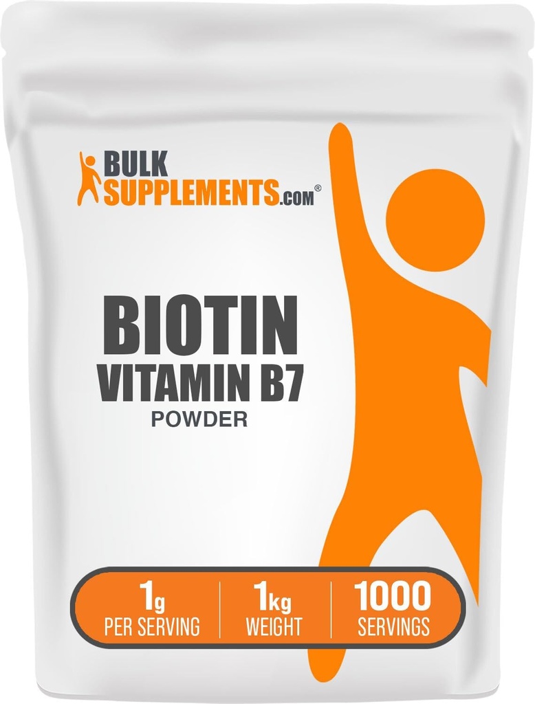 BulkSupplements.com Biotin 10000mcg Powder - Vitamin B7, Vitamins for Hair, Skin, and Nails - Gluten Free, 1g per Serving (10mg Biotin), 1kg (2.2 lbs) (Pack of 1)