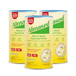 Almased Vanilla Meal Replacement Shake - Low-Glycemic High Plant Base Protein Powder- Nutritional Weight Health Support Supplement - Vanilla Flavor - 17.6 oz (1.1 Pound (3 Pack))