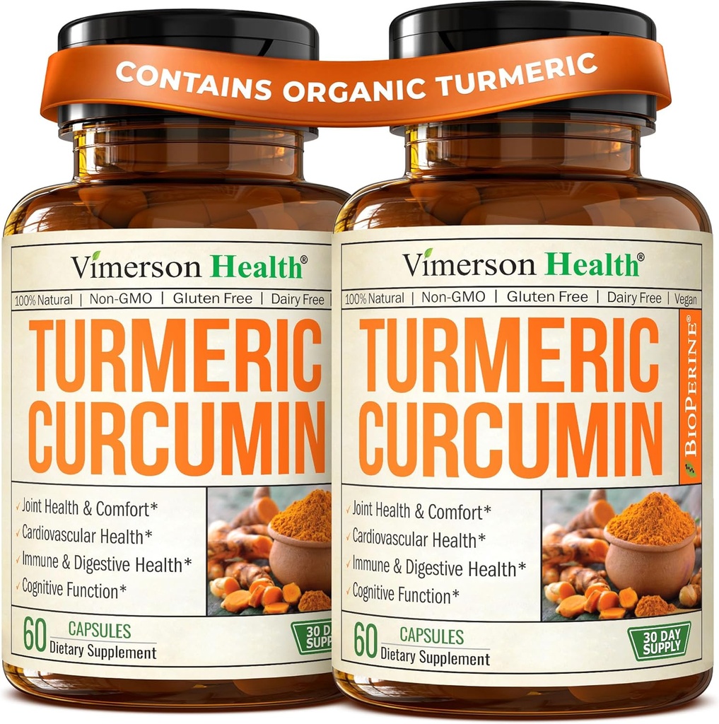 Turmeric Curcumin Supplement with Black Pepper Extract - High Potency Organic Turmeric 1200mg & 95% Curcuminoids for Joint & Digestive Health - Joint Support Supplement - 60 Curcuma Capsules - 2 Pack