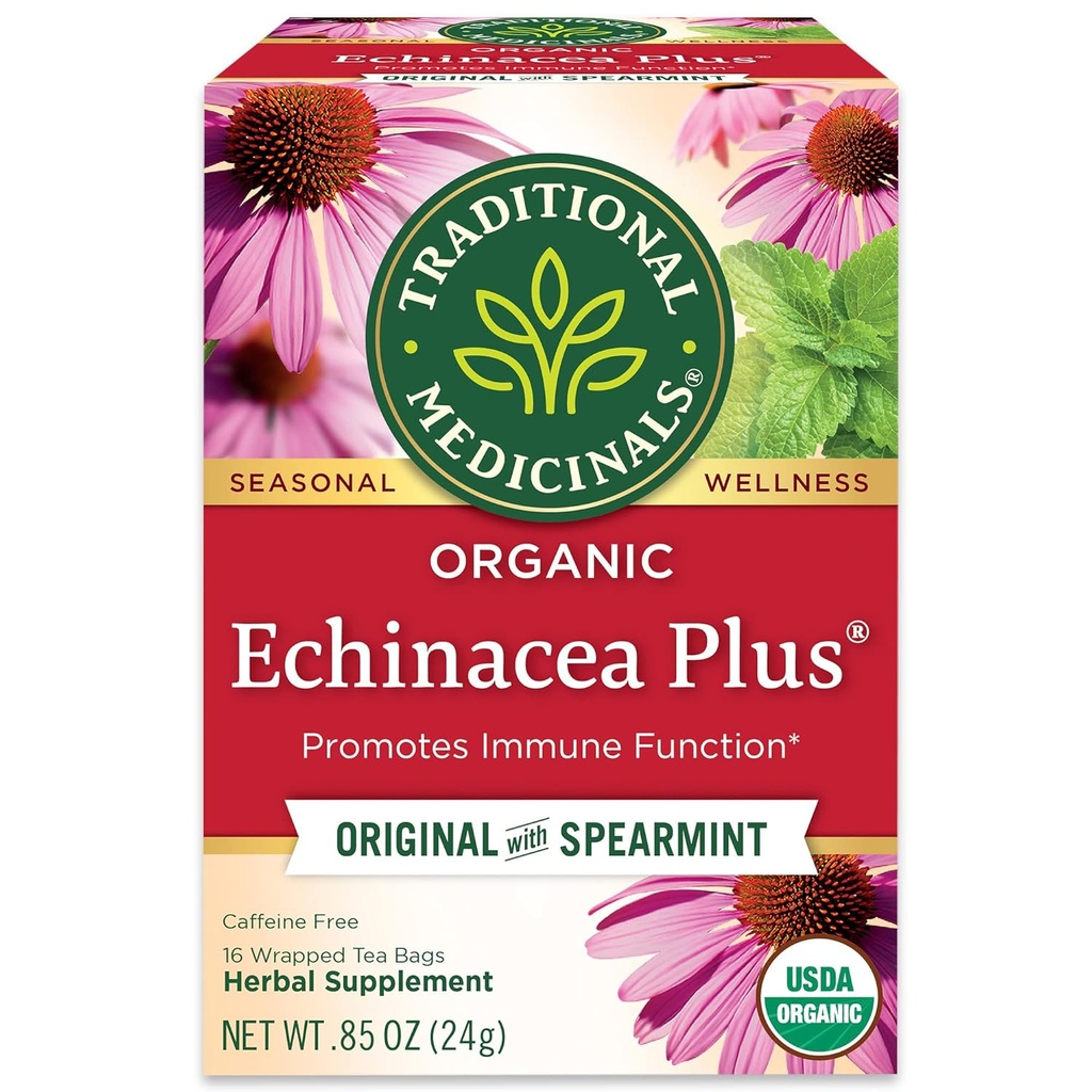 Traditional Medicinals Organic Echinacea Plus with Spearmint Herbal Tea, Promotes Immune Function, (Pack of 1) - 16 Tea Bags