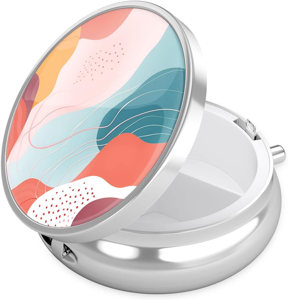 Nipichsha Pill Box, Small Pill Case for Purse & Pocket, Cute Travel Medicine Organizer, Portable Medicine Container Holder to Hold Vitamins, Medication, Fish Oil & Supplement, A03-Art Style Pattern