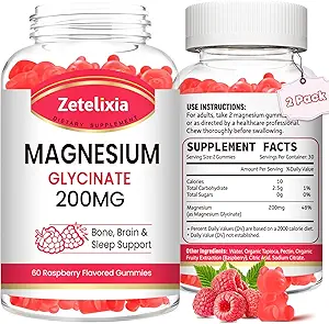 Magnesium Glycinate Gummies, High Absorption Magnesium Glycinate Supplements for Relaxation, Magnesium Chews for Adults and Kids, Raspberry Flavor 120 Count