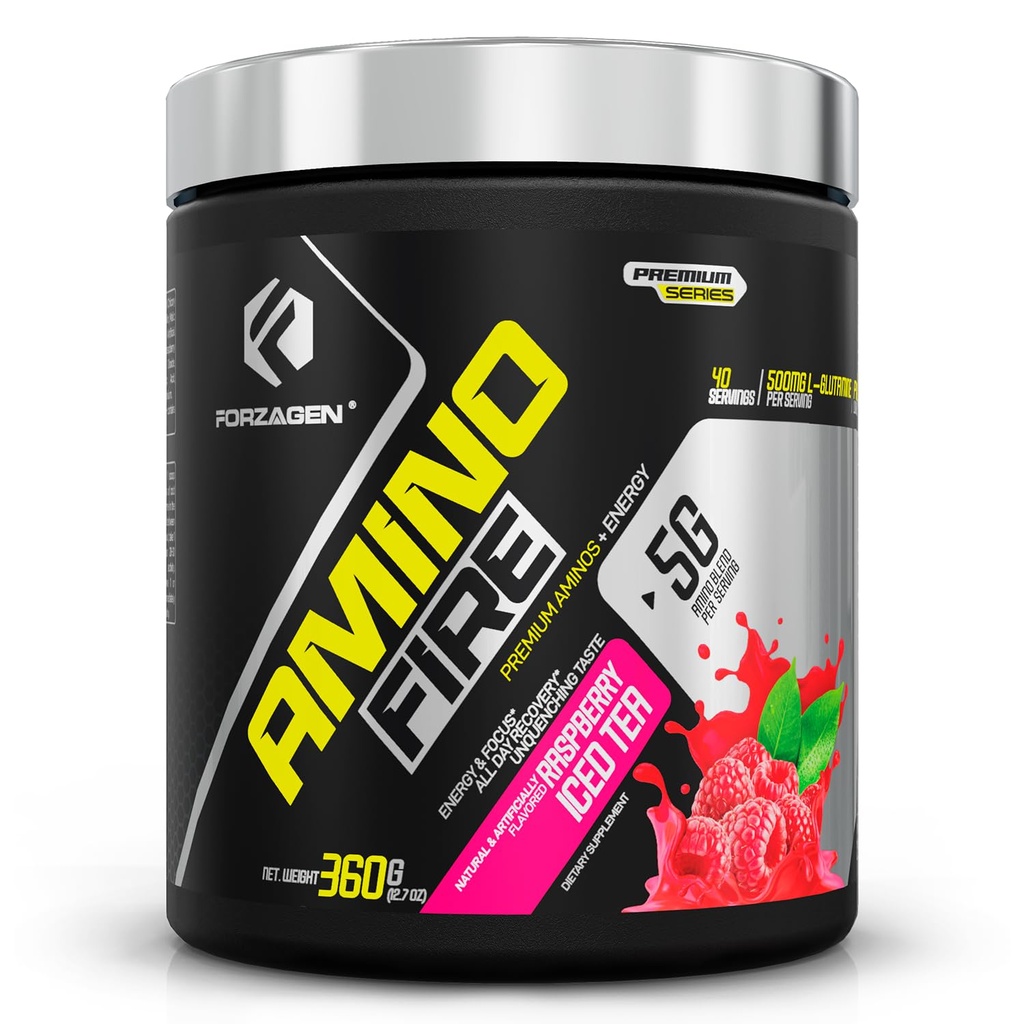 Forzagen Amino Fire | Essential Amino Energy Powder for Pre-Workout | BCAA Energy Boost & Muscle Recovery Drink Mix, Enhance Focus & Concentration, Dietary Supplement | Raspberry Ice Tea, 40 Servings