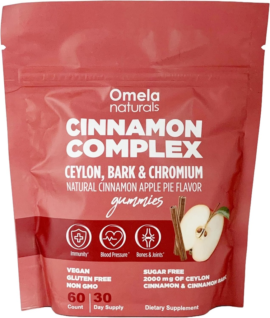 Sugar-Free Ceylon Cinnamon Complex Gummies Apple Cinnamon Flavor | Immune Support & Antioxidant Supplements | 2000mg Cinnamon Complex with Chromium | Vegan, Non-GMO, Gluten-Free| 60ct