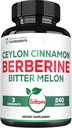 Berberine 1500mg Supplement with Organic Ceylon Cinnamon Bark & Bitter Melon - 240 Vegan Capsules for 80 Servings - Immune System, Heart Health, Body Management & Digestion Support