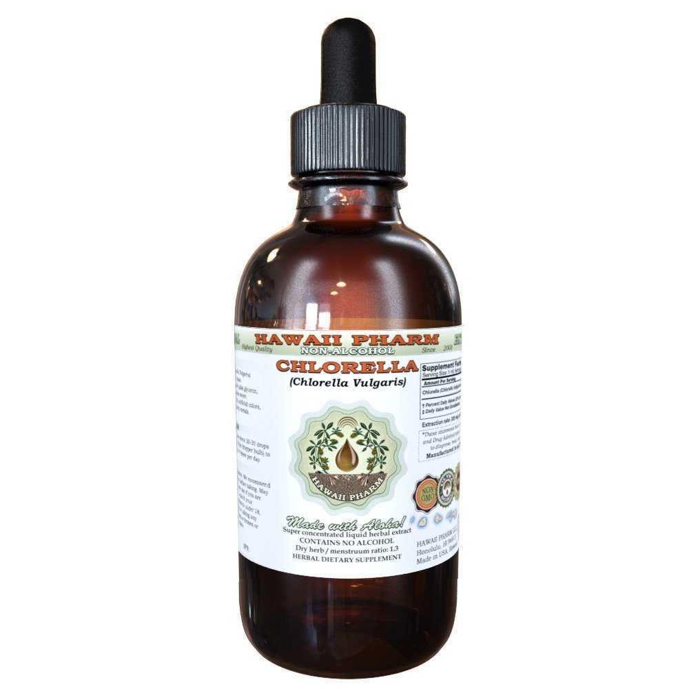 Chlorella Alcohol-Free Liquid Extract, Chlorella (Chlorella vulgaris) Entire Plant, Dried Glycerite Hawaii Pharm Natural Herbal Supplement 2 oz