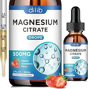 Magnesium Citrate Liquid Magnesium Drops Supplement 500mg-Support Stress Relief, Bone, Muscle, Mood, Sleep-2 Fl Oz, Vegan, Strawberry Flavor